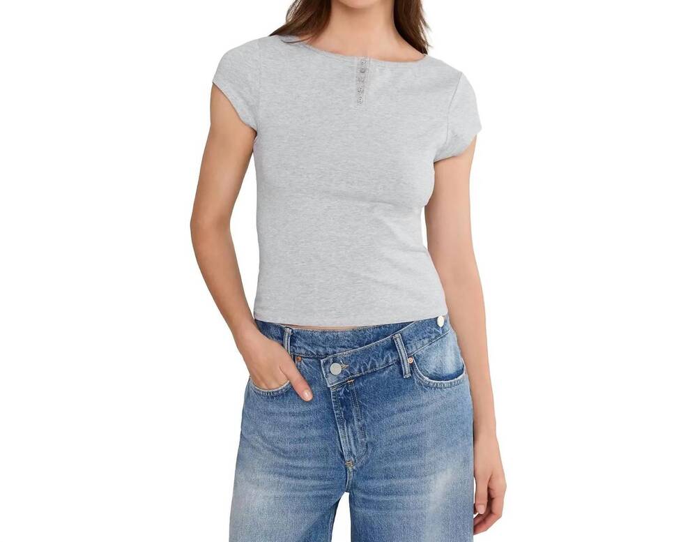 NEW FREE PEOPLE morning pages henley top in heather grey